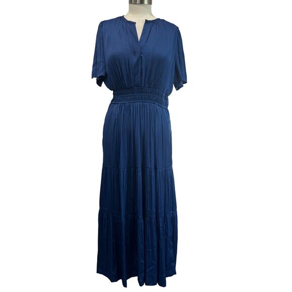 Joie Blue Short Sleeve Maxi Dress Boho Resort Casual Size L - Picture 1 of 9